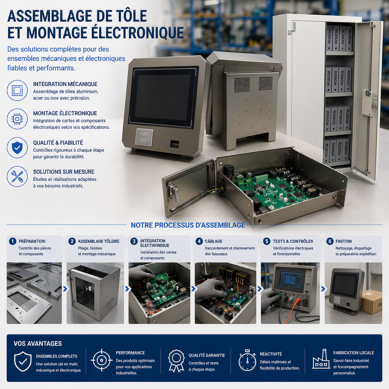 Infographie : assemblage de tôle et montage électronique — processus et avantages