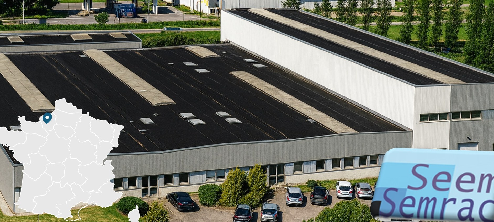 Vue aérienne du site industriel SEEM · SEMRAC à Pont-Audemer, Normandie